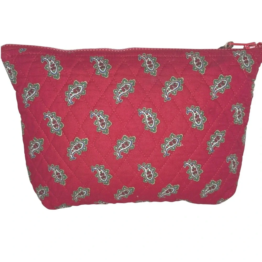 Vintage Vera Bradley Quilted Makeup Bag Retired Red Paisley Print Cotton USA